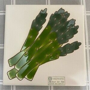 Vintage Besheer Hand Painted Art Asparagus Tile Trivet Veggie Wall Decor Kitchen